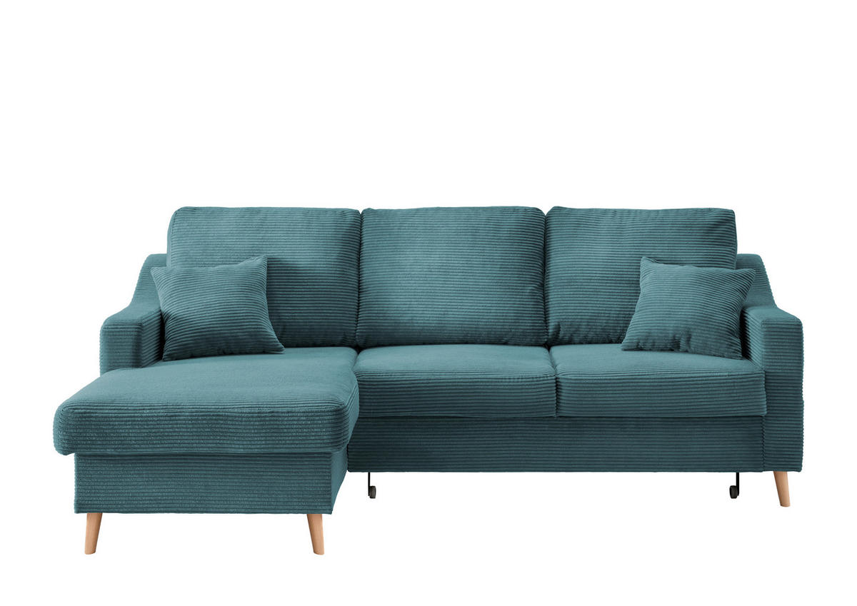 ECKSOFA in Cord Petrol  - Petrol/Naturfarben, Design, Holz/Textil (150/228cm) - P & B