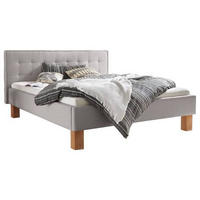POLSTERBETT gepolstertes Kopfteil Grau, Buchefarben 160/200 cm  - Buchefarben/Grau, Design, Holz/Textil (160/200cm) - Hasena