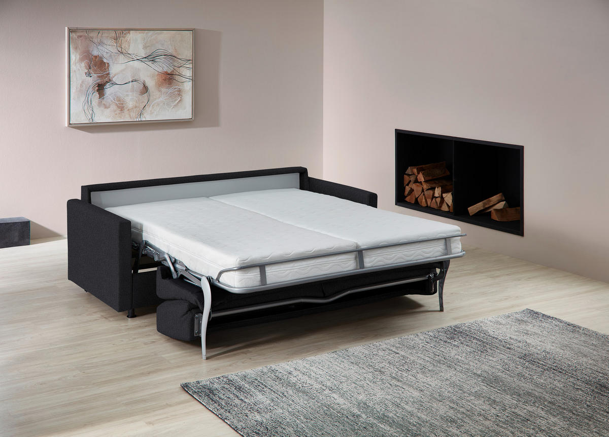 SCHLAFSOFA  in Flachgewebe Anthrazit  - Anthrazit/Schwarz, KONVENTIONELL, Textil/Metall (207/88/101cm) - Bali