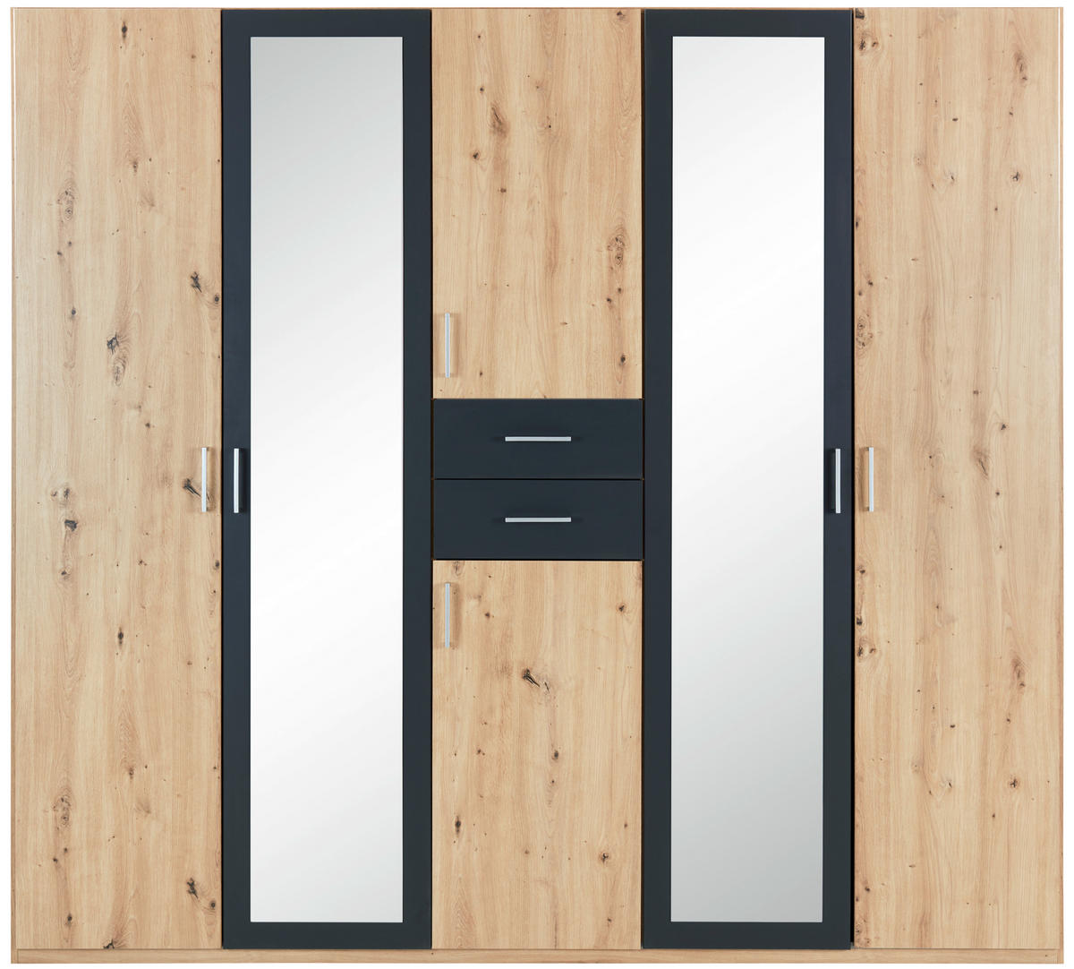 KLEIDERSCHRANK in Graphitfarben, Eichefarben  - Eichefarben/Alufarben, Konventionell, Holzwerkstoff/Kunststoff (225/210/58cm) - MID.YOU
