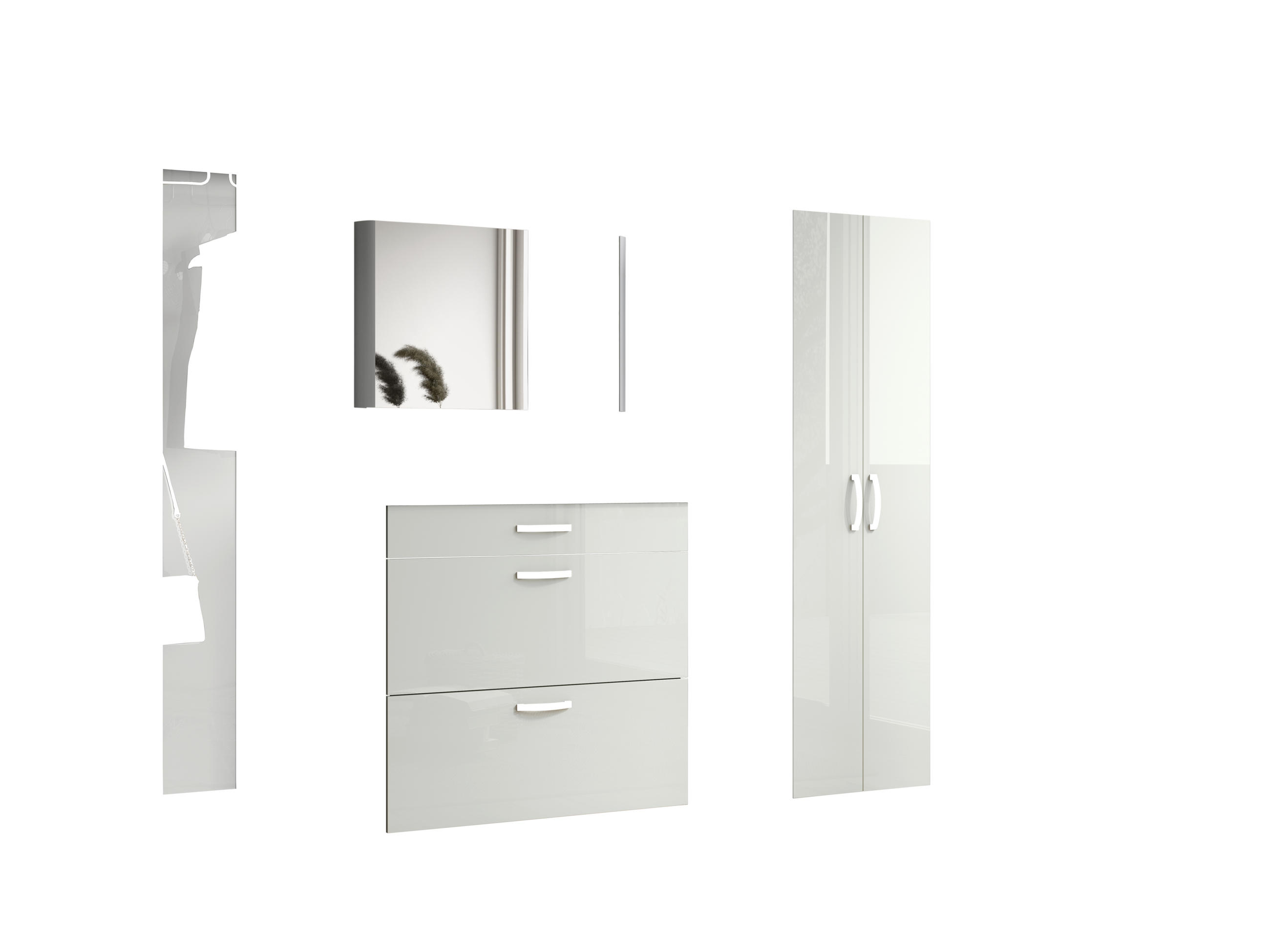 GARDEROBE 4-teilig  in 270/192/34 cm  - Alufarben/Weiß, Design, Glas/Holzwerkstoff (270/192/34cm) - Moderano