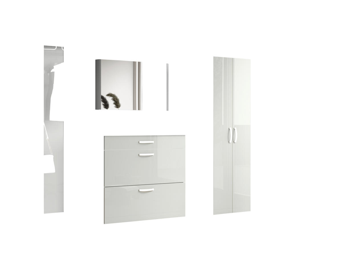 GARDEROBE 4-teilig  in 270/192/34 cm  - Weiss/Alufarben, Design, Glas/Holzwerkstoff (270/192/34cm) - Moderano