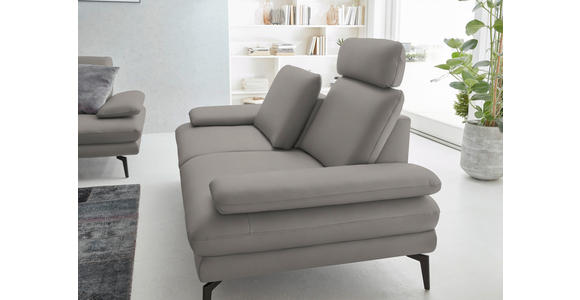 2,5-SITZER in Leder Silberfarben - Silberfarben/Schwarz, Design, Leder/Metall (196/86/104cm) - Dieter Knoll