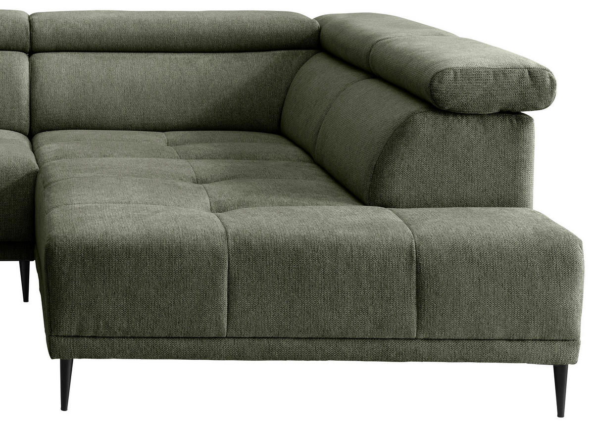 ECKSOFA Chenille Dunkelgrün  - Dunkelgrün/Schwarz, Konventionell, Textil/Metall (305/225cm) - Livetastic
