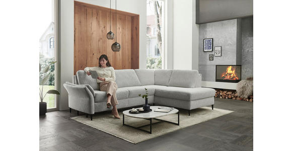 ECKSOFA  in Webstoff Ecru  - Ecru/Schwarz, KONVENTIONELL, Textil/Metall (277/201cm) - Dieter Knoll