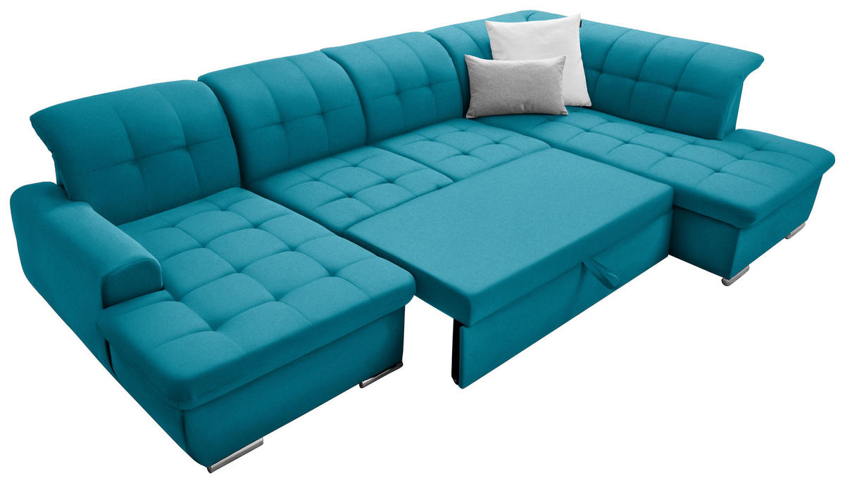 SOFFA i flatväv petrol  - petrol/silver, Design, metall/textil (145/342/208cm) - Livetastic