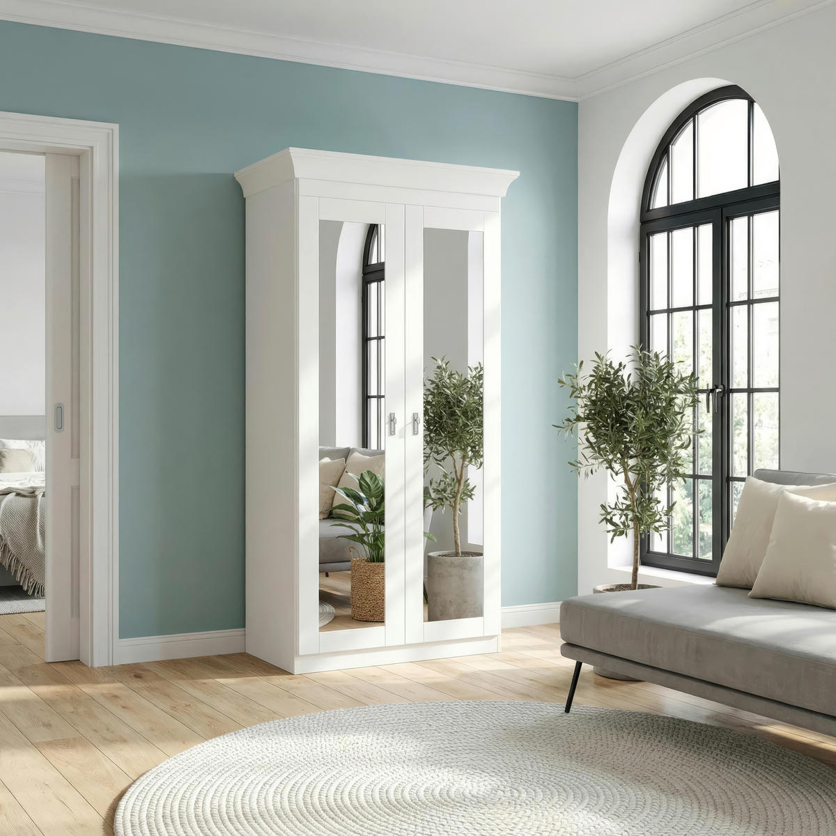 DREHTÜRENSCHRANK 108/210/64 cm,  in Klar, Weiß, 2-türig  - Klar/Weiß, ROMANTIK / LANDHAUS, Glas/Holz (108/210/64cm) - Boxxx