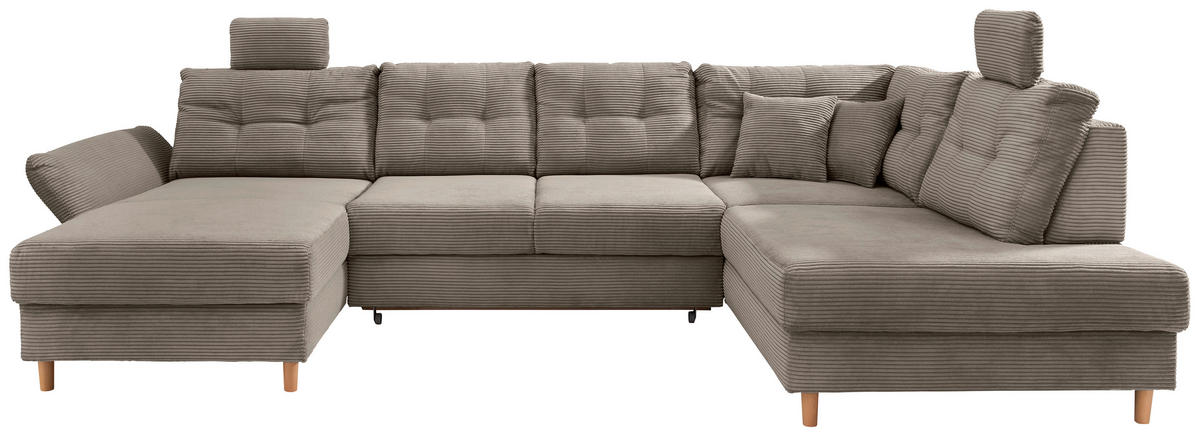 WOHNLANDSCHAFT Graubraun Cord  - Graubraun/Naturfarben, MODERN, Holz/Textil (176/338-352/206cm) - Livetastic