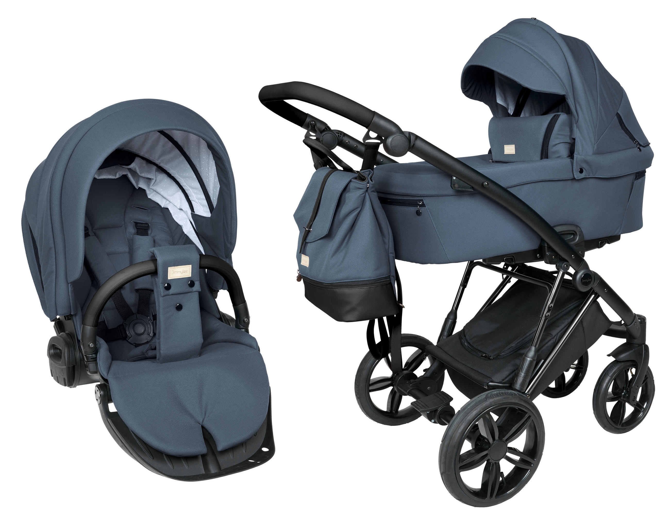 KINDERWAGENSET Fashion Air  - Schwarz/Dunkelblau, Trend, Leder/Textil (105/59/105cm) - Jimmylee
