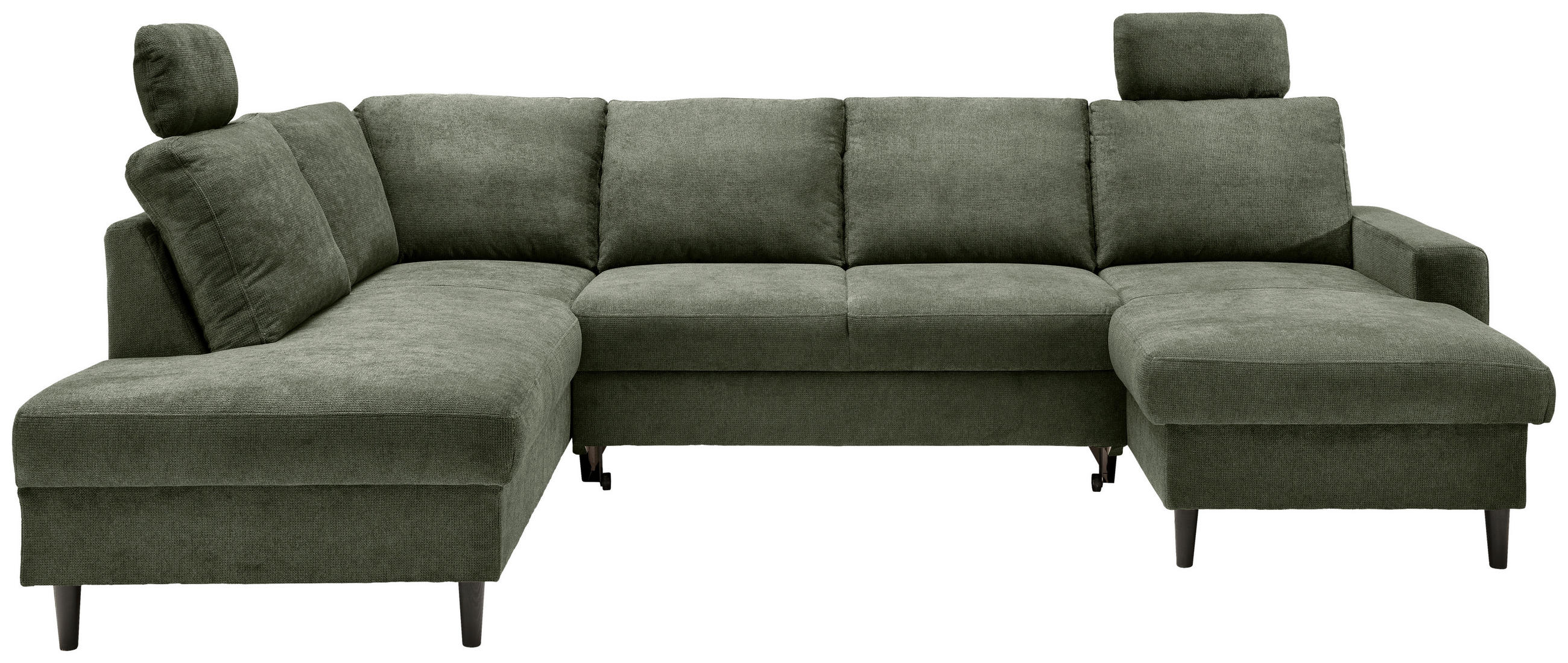 WOHNLANDSCHAFT in Chenille Dunkelgrün  - Dunkelgrün/Schwarz, Modern, Holz/Textil (200/305/153cm) - Livetastic
