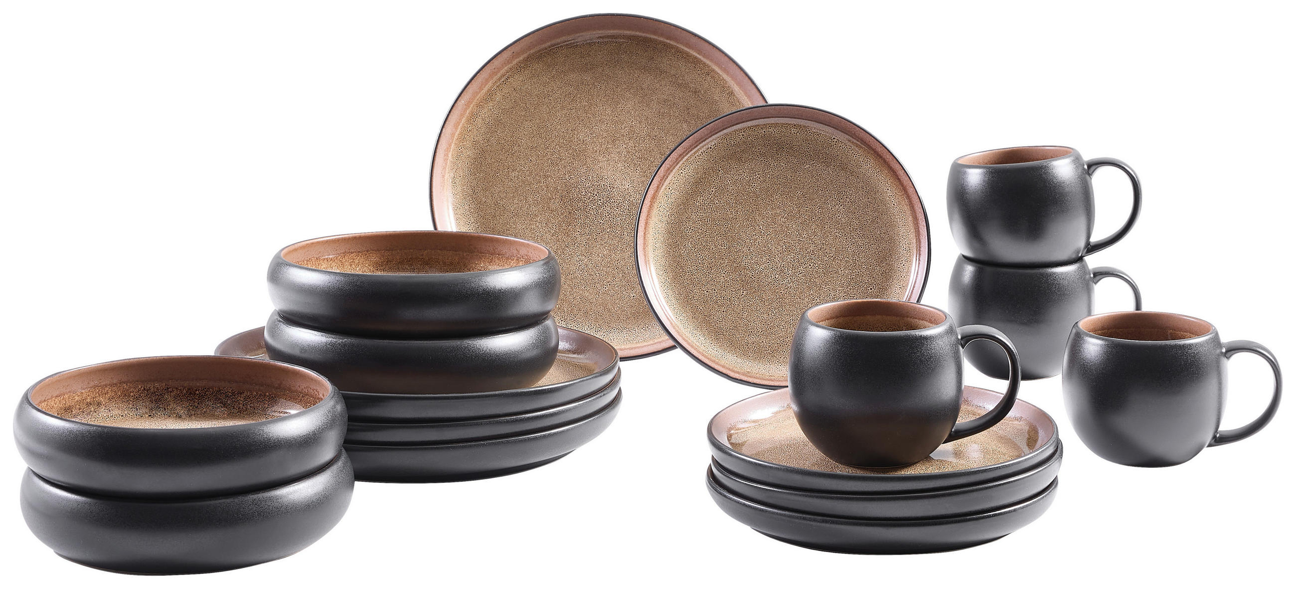 KOMBINOVANÁ SOUPRAVA 16dílné, kamenina keramika  - hnědá, Design, keramika - Novel