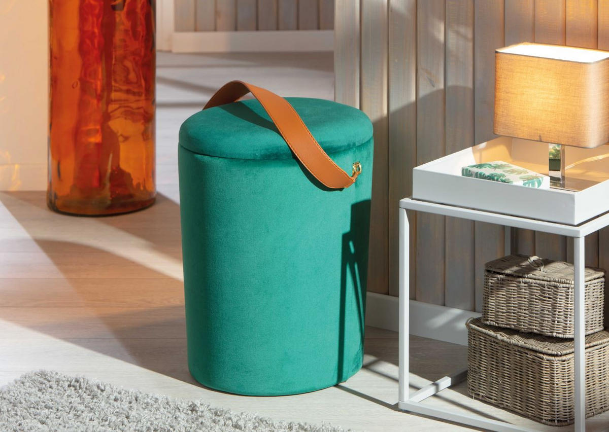 HOCKER in Textil Grün  - Grün, Design, Textil (35/45/35cm) - Livetastic
