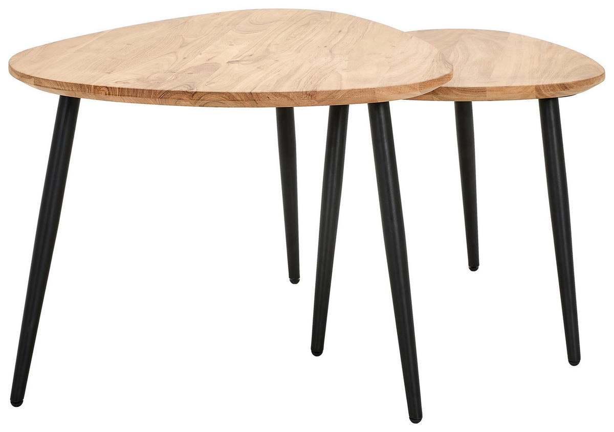 SADA KONFERENČNÍCH STOLKŮ, černá, barvy akácie, dřevo, kov, 74/68/45 cm - černá/barvy akácie, Design, kov/dřevo (74/68/45cm) - Carryhome