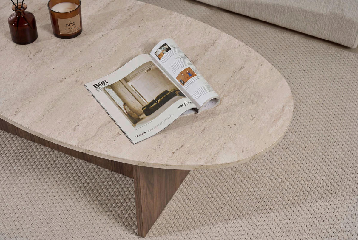 COUCHTISCH 120/40/65 cm Freiform Creme, Walnussfarben  - Walnussfarben/Creme, Design, Holzwerkstoff (120/40/65cm) - MID.YOU