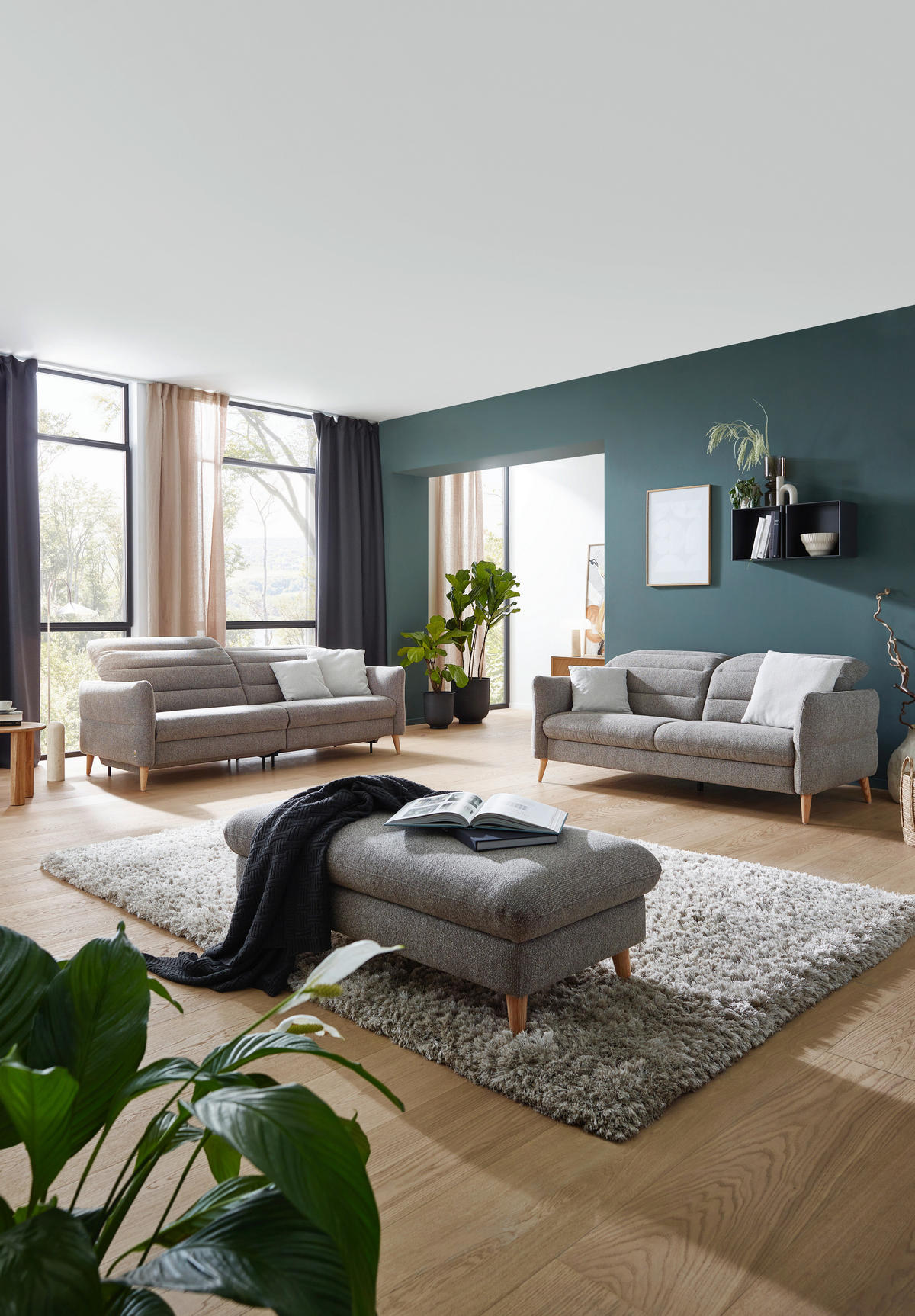 2-SITZER-SOFA in Webstoff Greige  - Eiche Bianco/Greige, Design, Holz/Textil (234-262/85-106/98-112cm) - Dieter Knoll