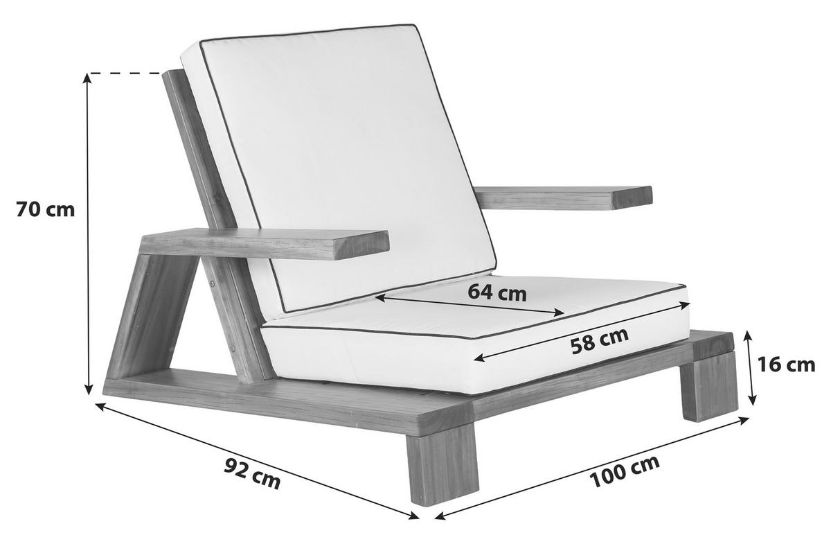 LOUNGESESSEL  - Weiß/Akaziefarben, KONVENTIONELL, Holz (100/70/92cm) - Gardenson