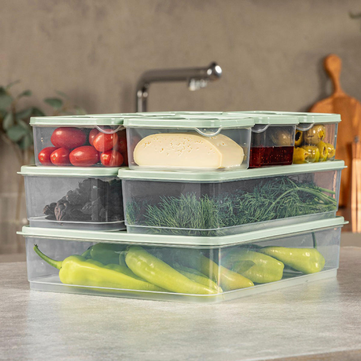 VORRATSDOSENSET 9-teilig  - Transparent/Mintgrün, Basics, Kunststoff (11/7/30cm)