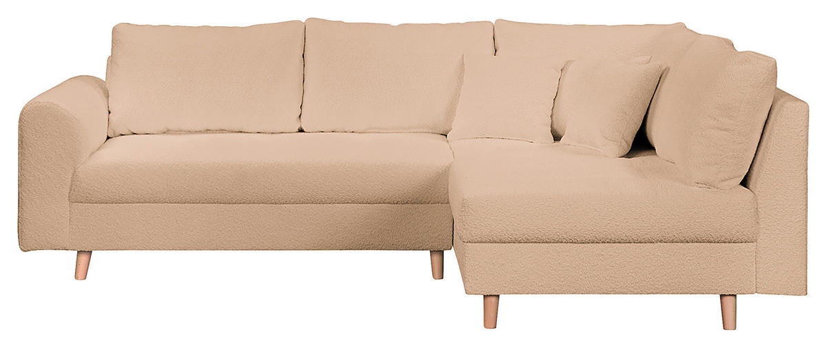 ECKSOFA inkl. Hocker Ariella Beige Bouclé  - Beige/Naturfarben, Design, Holz/Textil (231/161cm) - Livetastic
