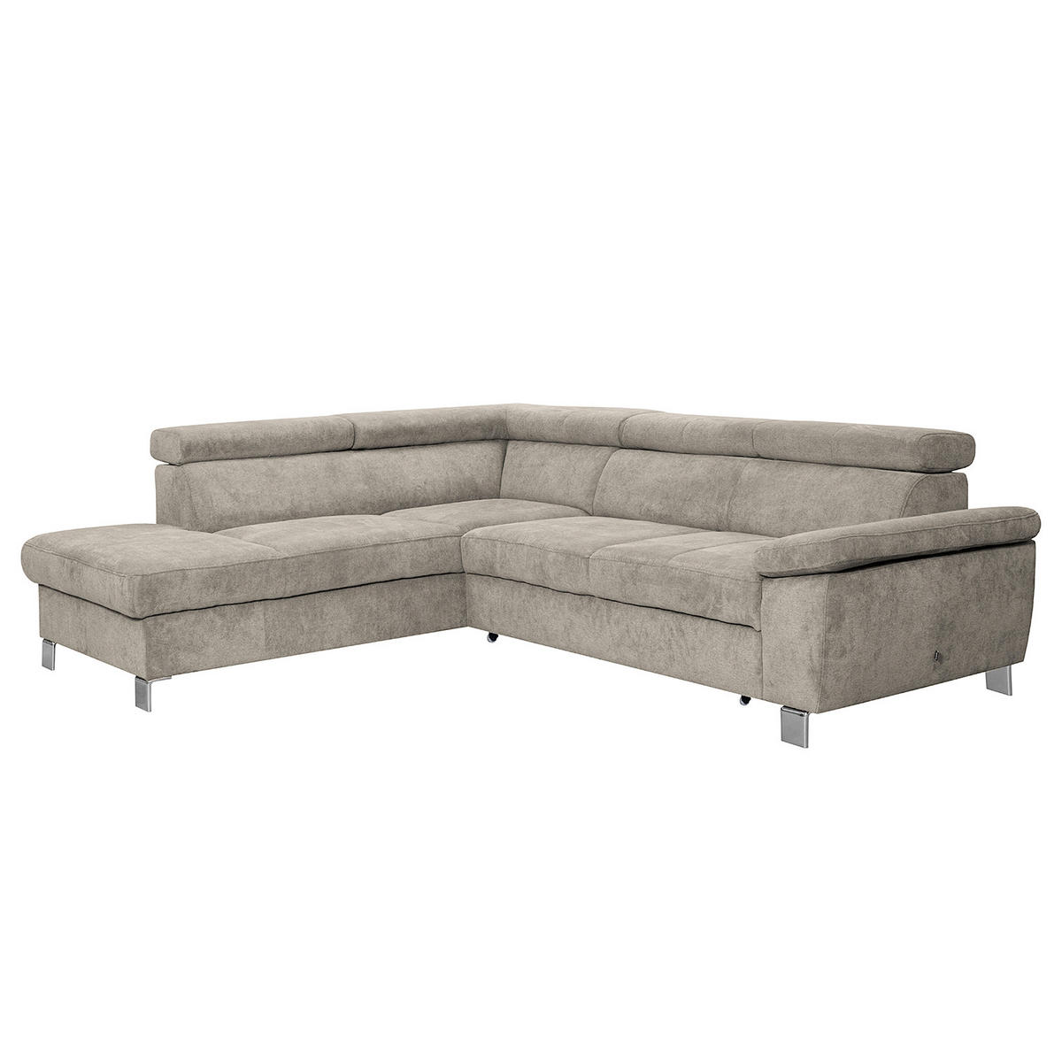 ECKSOFA Hellbraun Mikrofaser  - Chromfarben/Hellbraun, Design, Textil/Metall (208/248cm) - Livetastic