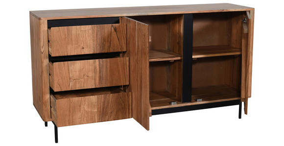 SIDEBOARD Akazie massiv Schwarz, Akaziefarben Einlegeböden  - Schwarz/Akaziefarben, Natur, Holz/Holzwerkstoff (150/80/40cm) - Carryhome