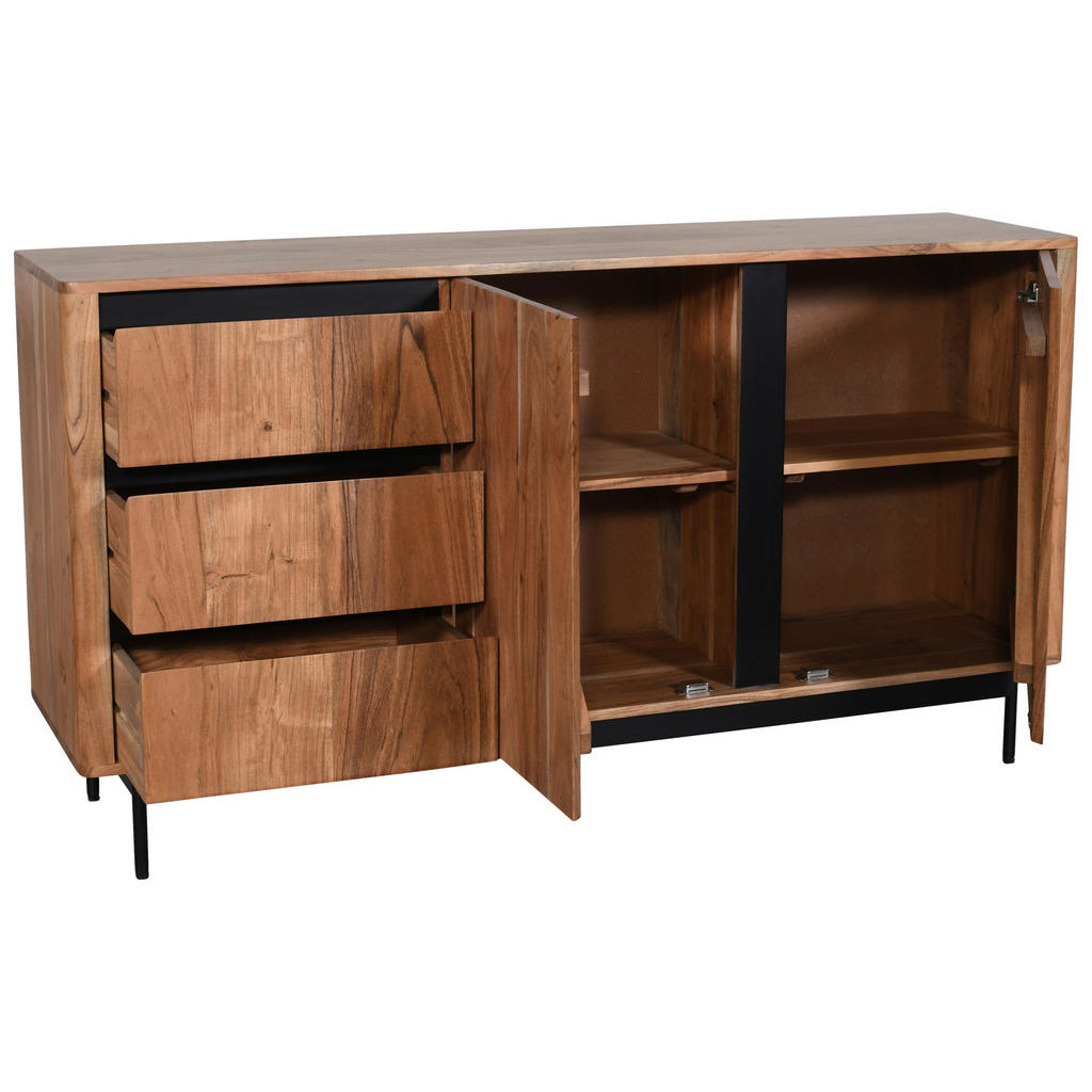 Thumbnail - Carryhome Sideboard, Schwarz, Akazie, Holz, Metall, Holzwerkstoff, Akazie, massiv, 2 Fächer, 3 Schubladen, 150x80x40 cm,...