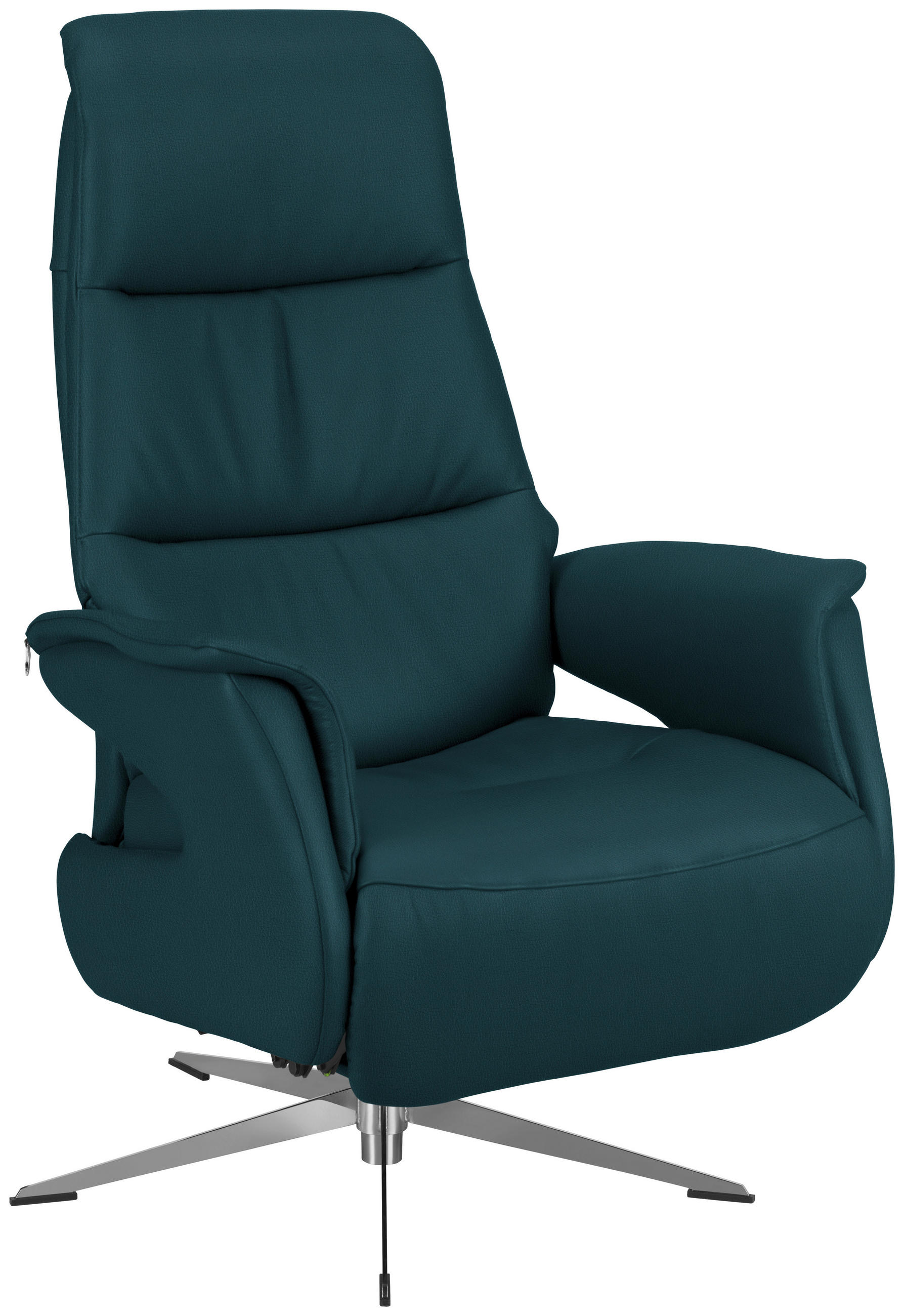 RELAXSESSEL Echtleder Relaxfunktion, Rücken echt    - Chromfarben/Blau, Design, Leder/Metall (74/108/86cm) - Welnova