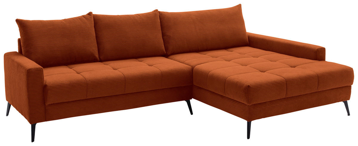 ECKSOFA Dunkelorange Cord  - Dunkelorange/Schwarz, KONVENTIONELL, Textil/Metall (280/173cm) - Hom`in