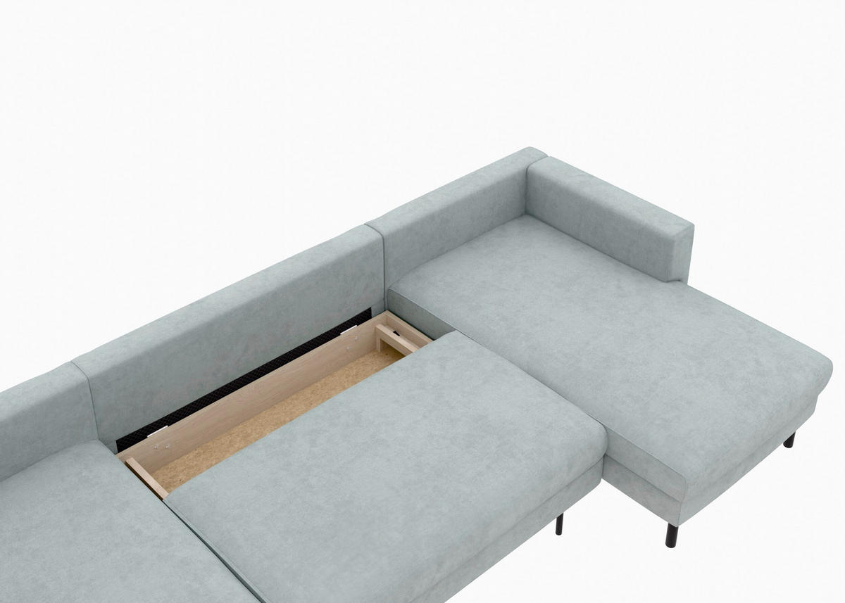 WOHNLANDSCHAFT Grau Struktur  - Schwarz/Grau, MODERN, Textil/Metall (161/306/161cm) - Trendmanufaktur