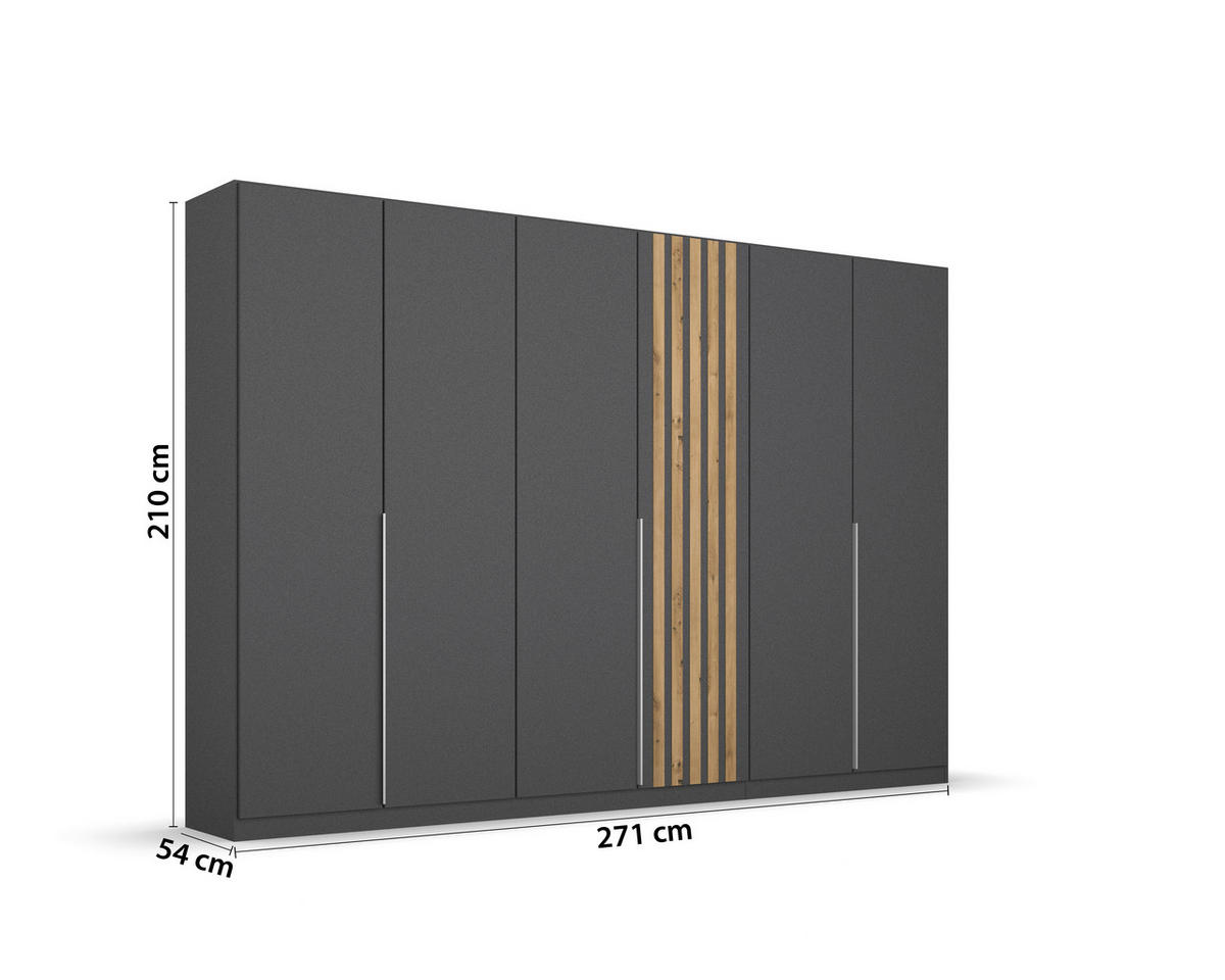 DREHTÜRENSCHRANK 271/210/54 cm 6-türig Grau, Eiche Artisan  - Alufarben/Eiche Artisan, MODERN, Holzwerkstoff/Metall (271/210/54cm) - Rauch Möbel