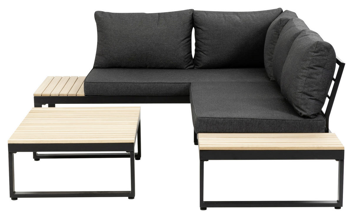 LOUNGEGARNITUR Akazie massiv, Hartholz Aluminium  - Anthrazit/Braun, MODERN, Holz/Textil (178/68/228,5cm) - Gardenson