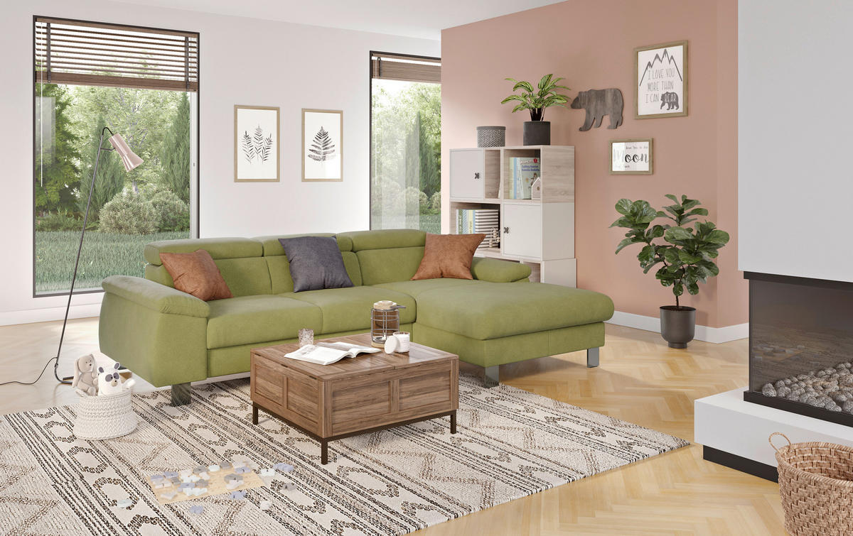 ECKSOFA in Flachgewebe Grün  - Chromfarben/Grün, Design, Textil/Metall (244/166cm) - Livetastic
