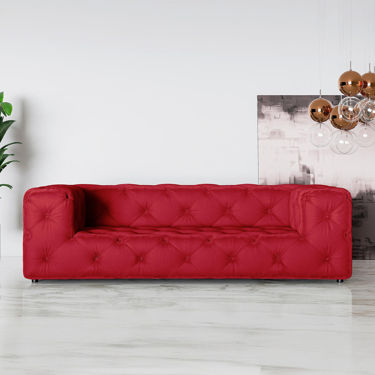 3-SITZER-SOFA Samt Rot  - Rot/Schwarz, Design, Kunststoff/Textil (230/71/100cm) - P & B