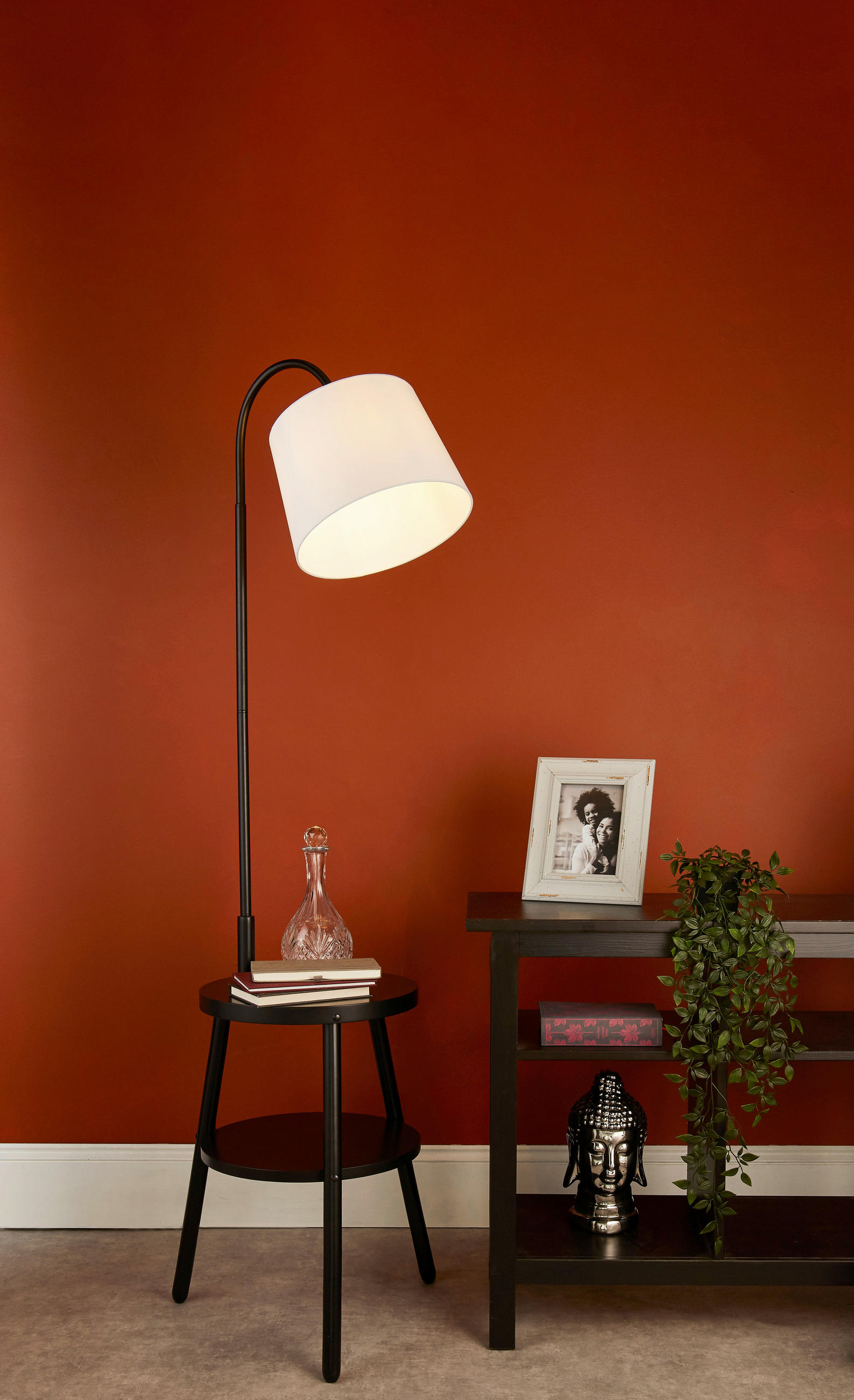 LED-STEHLEUCHTE Ridge 55/50/166 cm   - Schwarz/Weiß, MODERN, Holz/Textil (55/50/166cm) - Searchlight