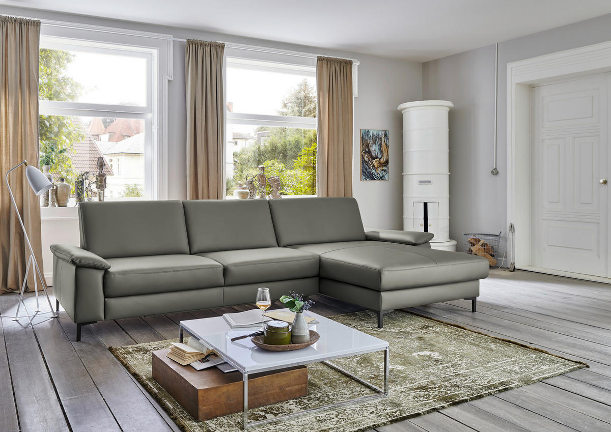 ECKSOFA in Echtleder Grau  - Schwarz/Grau, Design, Leder/Metall (334/176cm) - Dieter Knoll