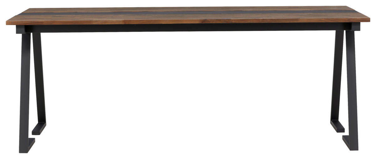 ESSTISCH Teakholz massiv Schwarz, Teakfarben  - Schwarz/Teakfarben, Design, Holz/Metall (200/90/75cm) - Livetastic