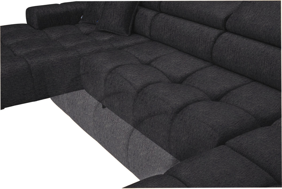 WOHNLANDSCHAFT in Samt, Webstoff Dunkelgrau  - Dunkelgrau/Schwarz, Design, Textil/Metall (177/385/216cm) - Welnova