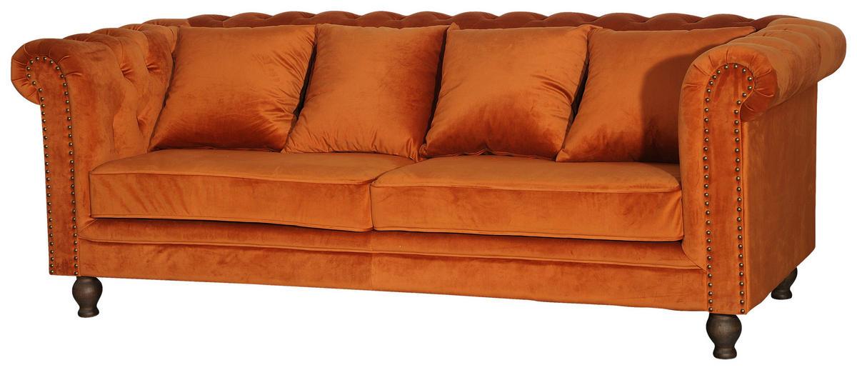 CHESTERFIELDSOFFA i sammet mörk orange  - mörk orange, Design, trä/textil (217/80/88cm) - Livetastic