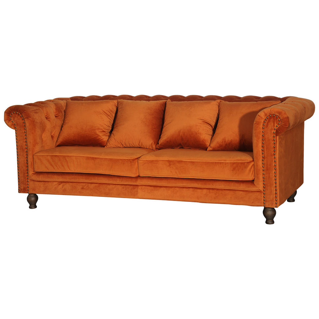 Thumbnail - Livetastic Chesterfield-Sofa, Dunkelorange, Textil, Holz, 3-Sitzer, 217x80x88 cm, Wohnzimmer, Sofas & Couches, Sofas, Bi...