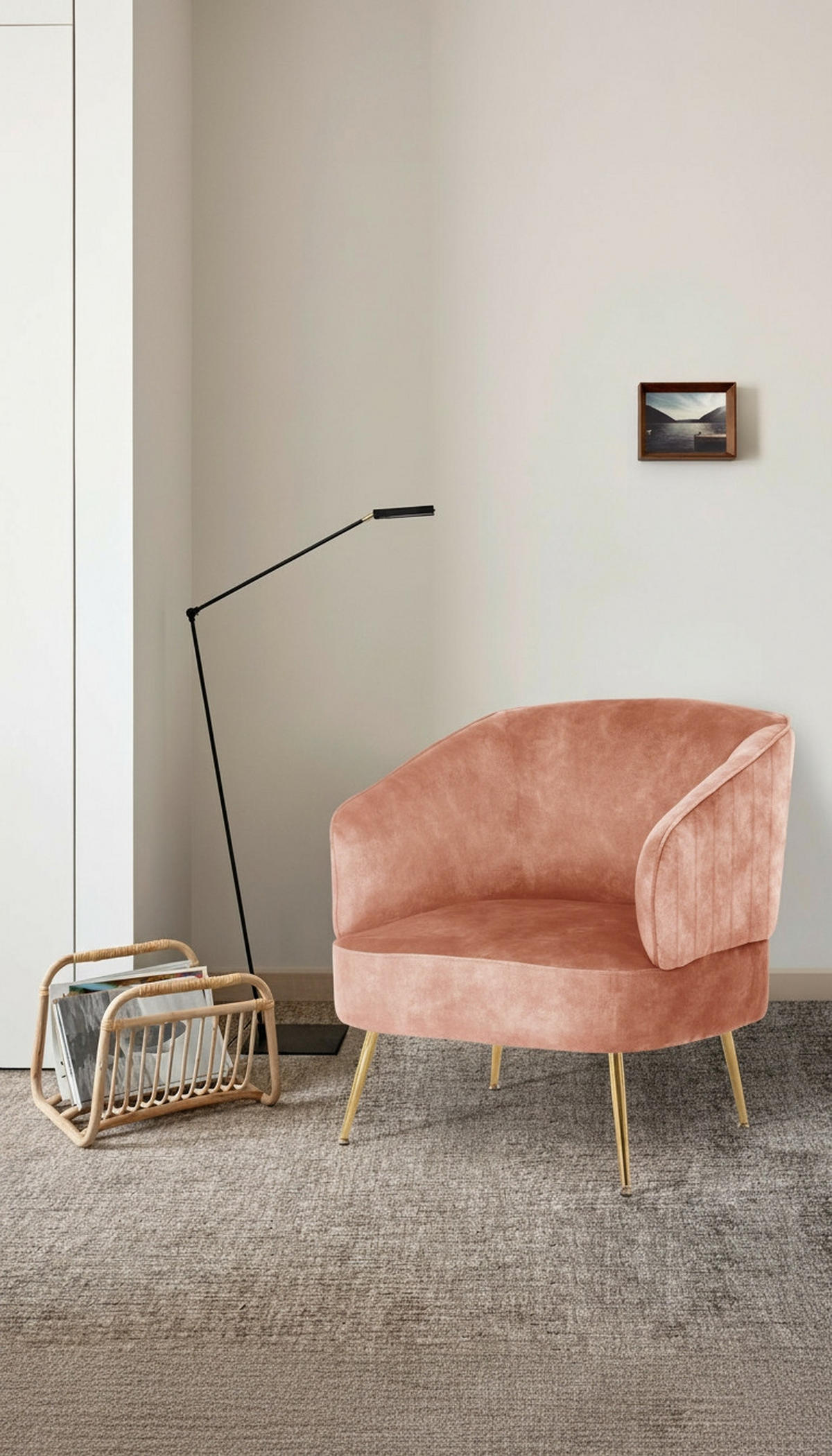 SESSEL Samt Rosa    - Goldfarben/Rosa, Design, Textil/Metall (76/69/75cm) - Livetastic