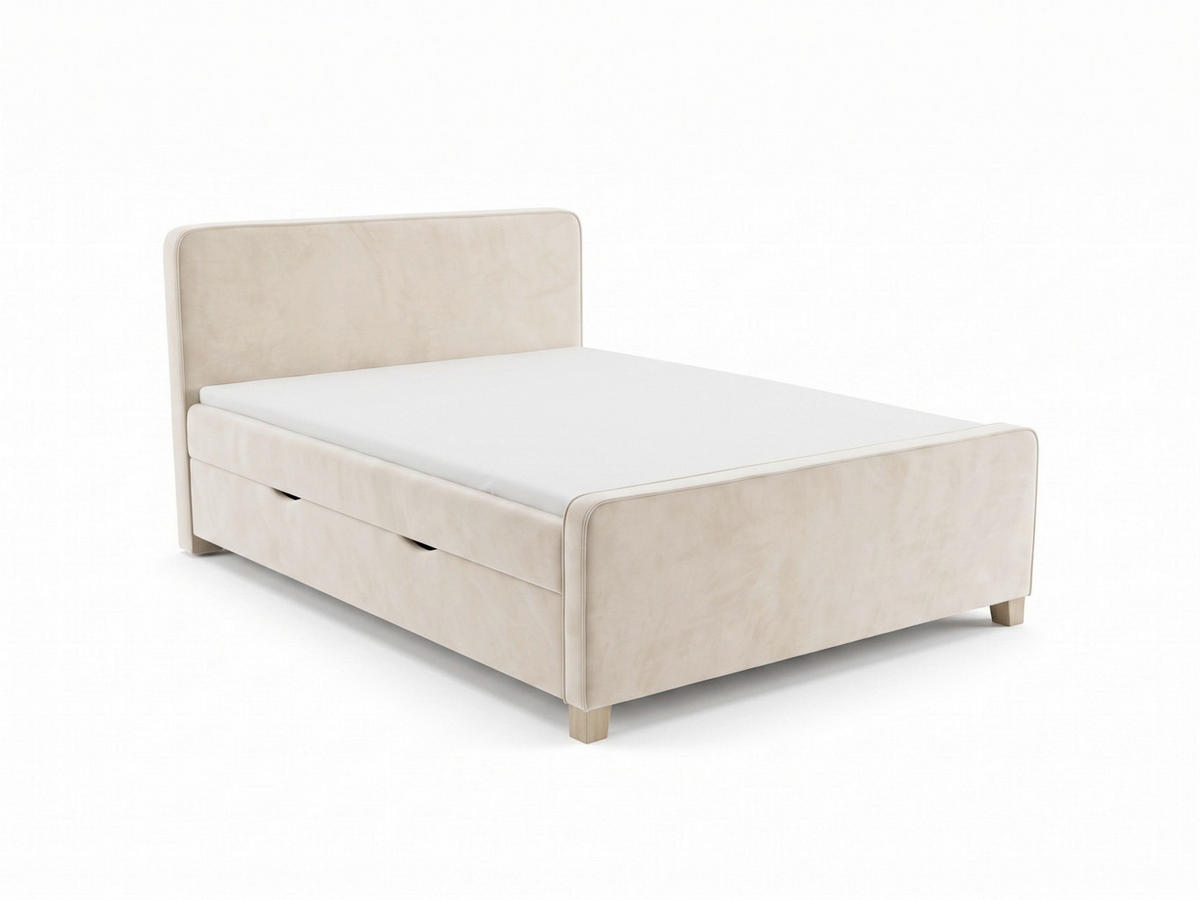 BOXBETT 160/200 cm  in Creme  - Creme/Kernbuche, MODERN, Holz/Textil (160/200cm) - MID.YOU