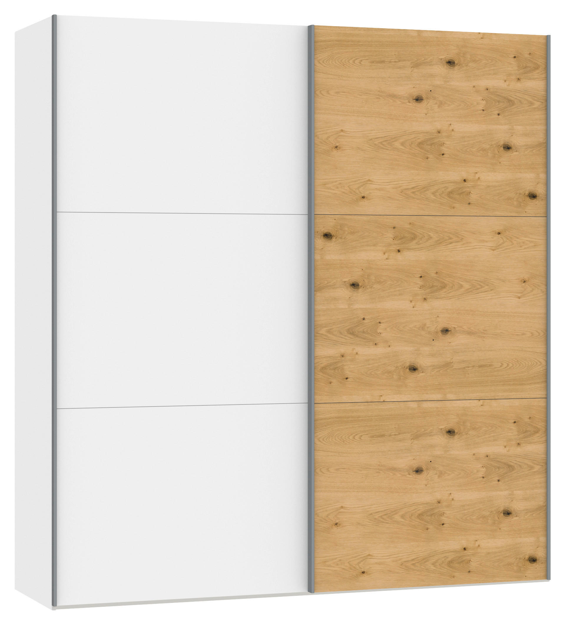 SCHWEBETÜRENSCHRANK  in Weiß, Eichefarben  - Eichefarben/Silberfarben, Design, Glas/Holz (202,5/220/65cm) - Jutzler