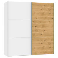 SCHWEBETÜRENSCHRANK  in Weiß, Eichefarben  - Eichefarben/Silberfarben, Design, Glas/Holz (202,5/220/65cm) - Jutzler
