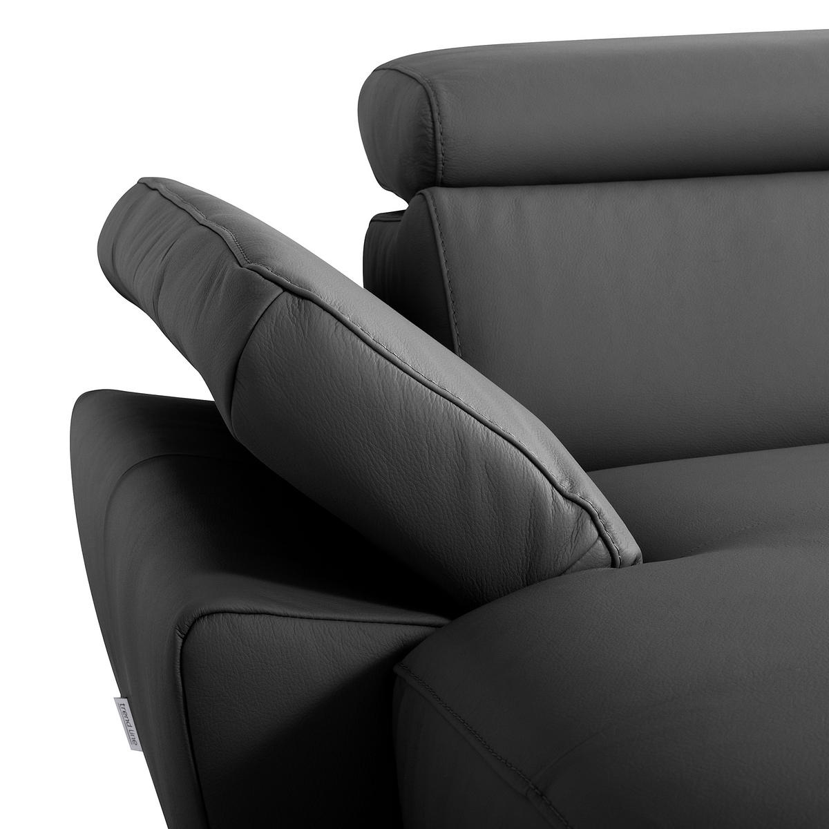 ECKSOFA SONO Schwarz Echtleder Lederlook Armteilverstellung, Kopfteilverstellung  - Chromfarben/Schwarz, Design, Leder/Textil (179/252cm) - Livetastic