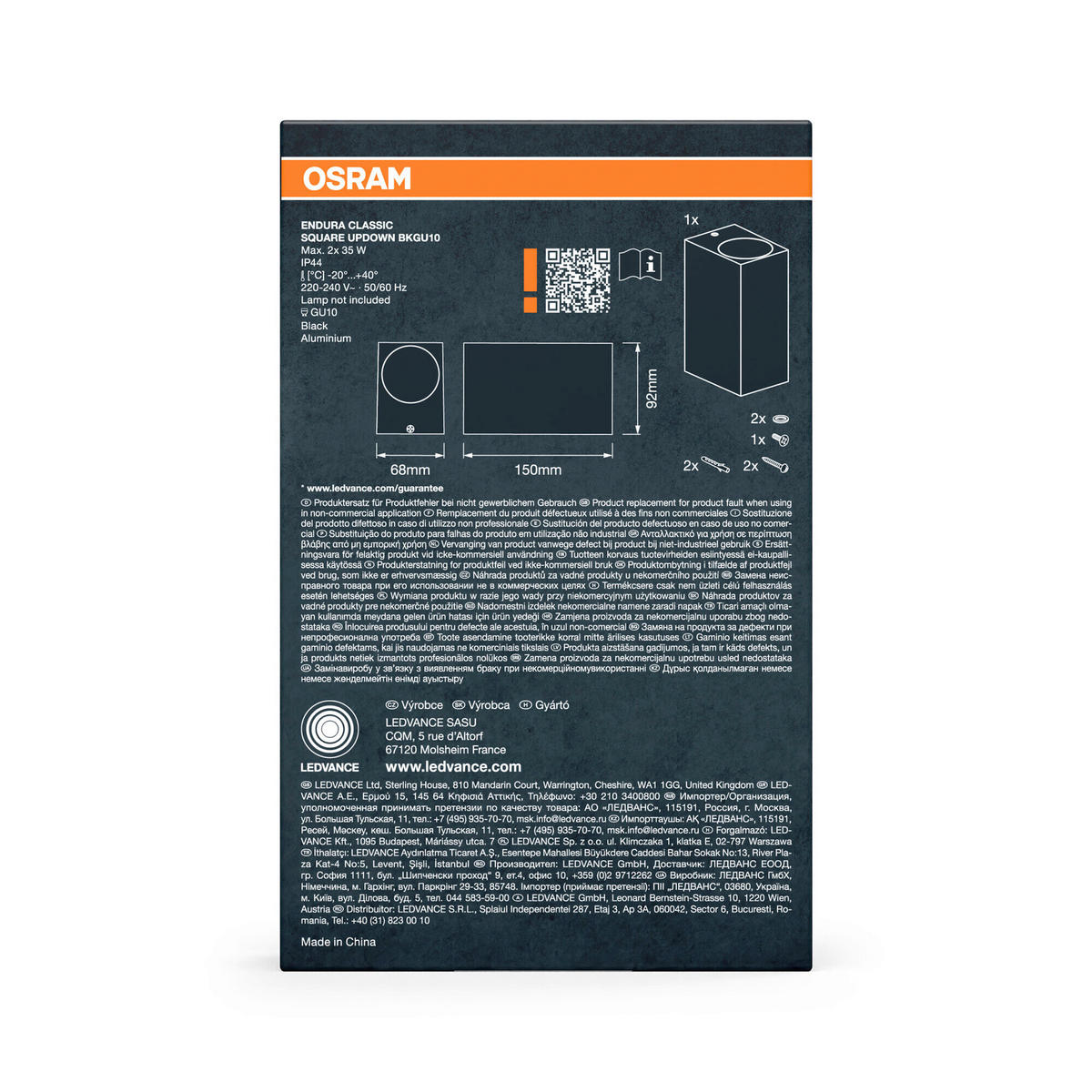 AUßENLEUCHTE 6,8/15/9,2 cm   - Schwarz, Basics, Metall (6,8/15/9,2cm) - Osram