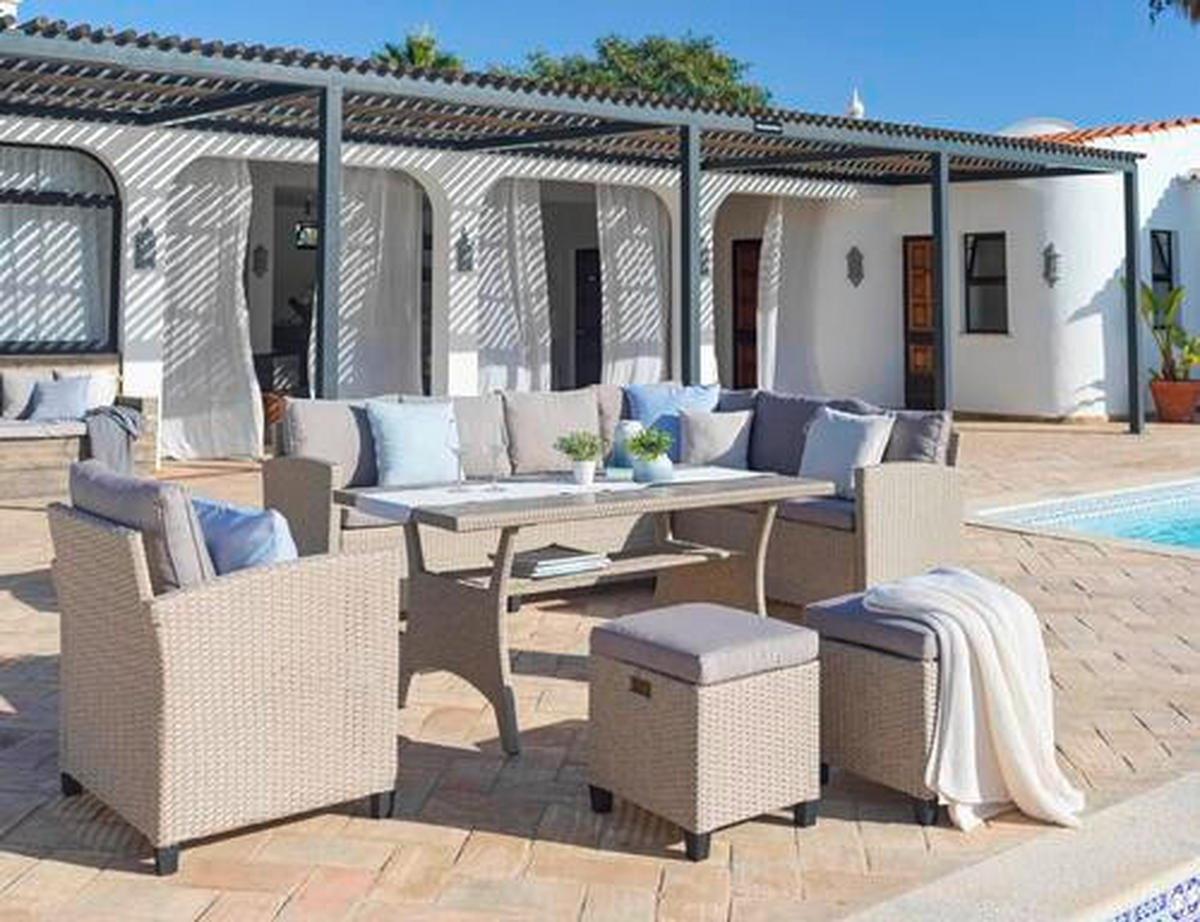 Loungegarnitur 6-tlg. Porto II 175/232 cm Stahl  - Hellgrau/Braun, MODERN, Kunststoff/Textil (175/232cm) - Luca Bessoni