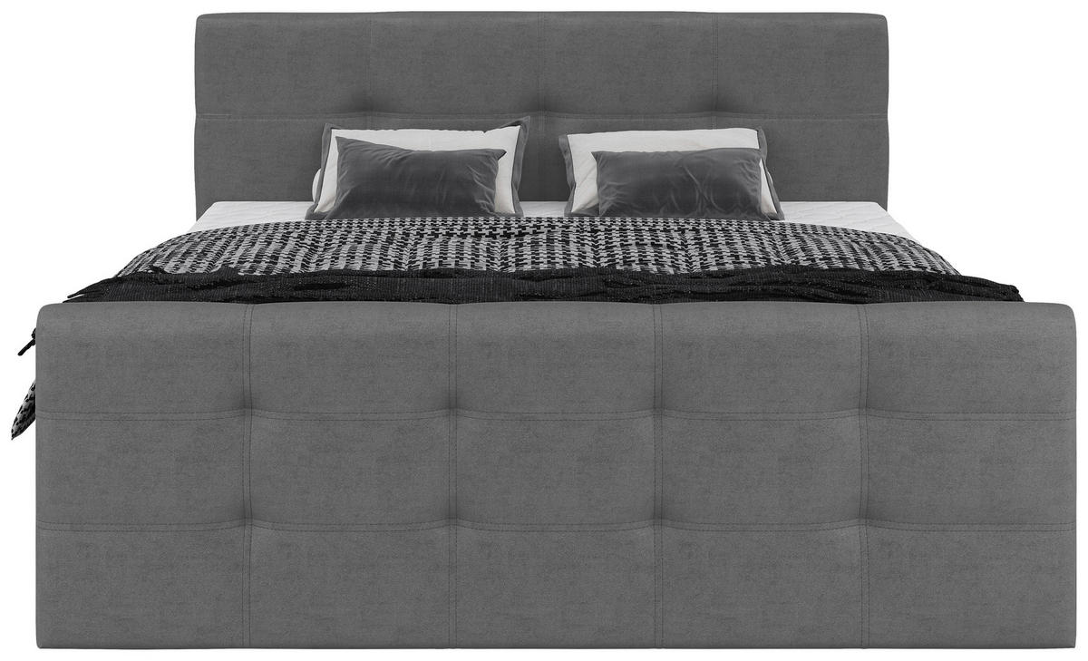 BOXBETT 180/200 cm,  in Grau, gepolstertes Kopfteil, Bettkasten, Topper, Matratzen, Wendematratze mit unterschiedlichen Härtegraden, H2 + H3 = mittel + fest  - Schwarz/Grau, Basics, Kunststoff/Textil (180/200cm) - Chameo
