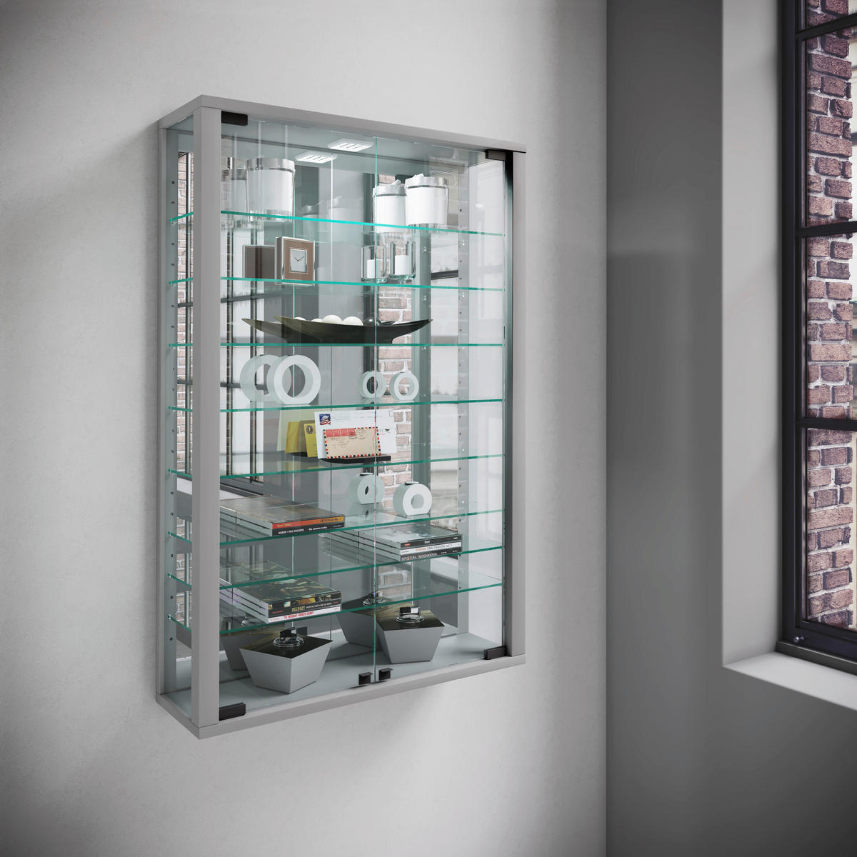 HÄNGEVITRINE in Silberfarben  - Silberfarben/Schwarz, Modern, Glas/Holzwerkstoff (59/91,3/18cm) - MID.YOU