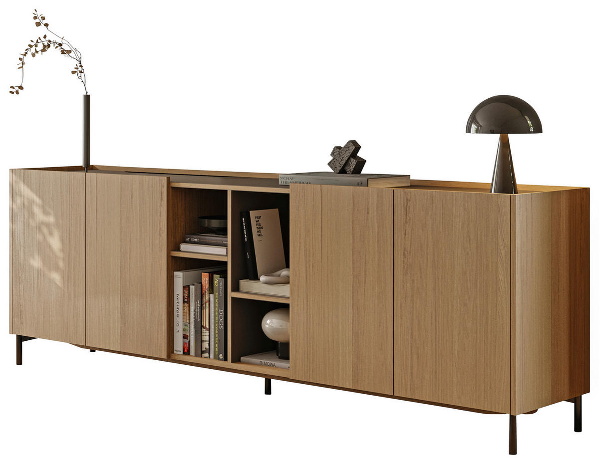 SIDEBOARD Braun, Eichefarben  243,8/81,9/47,5 cm  - Eichefarben/Schwarz, Natur, Naturmaterialien/Holz (243,8/81,9/47,5cm) - Walden