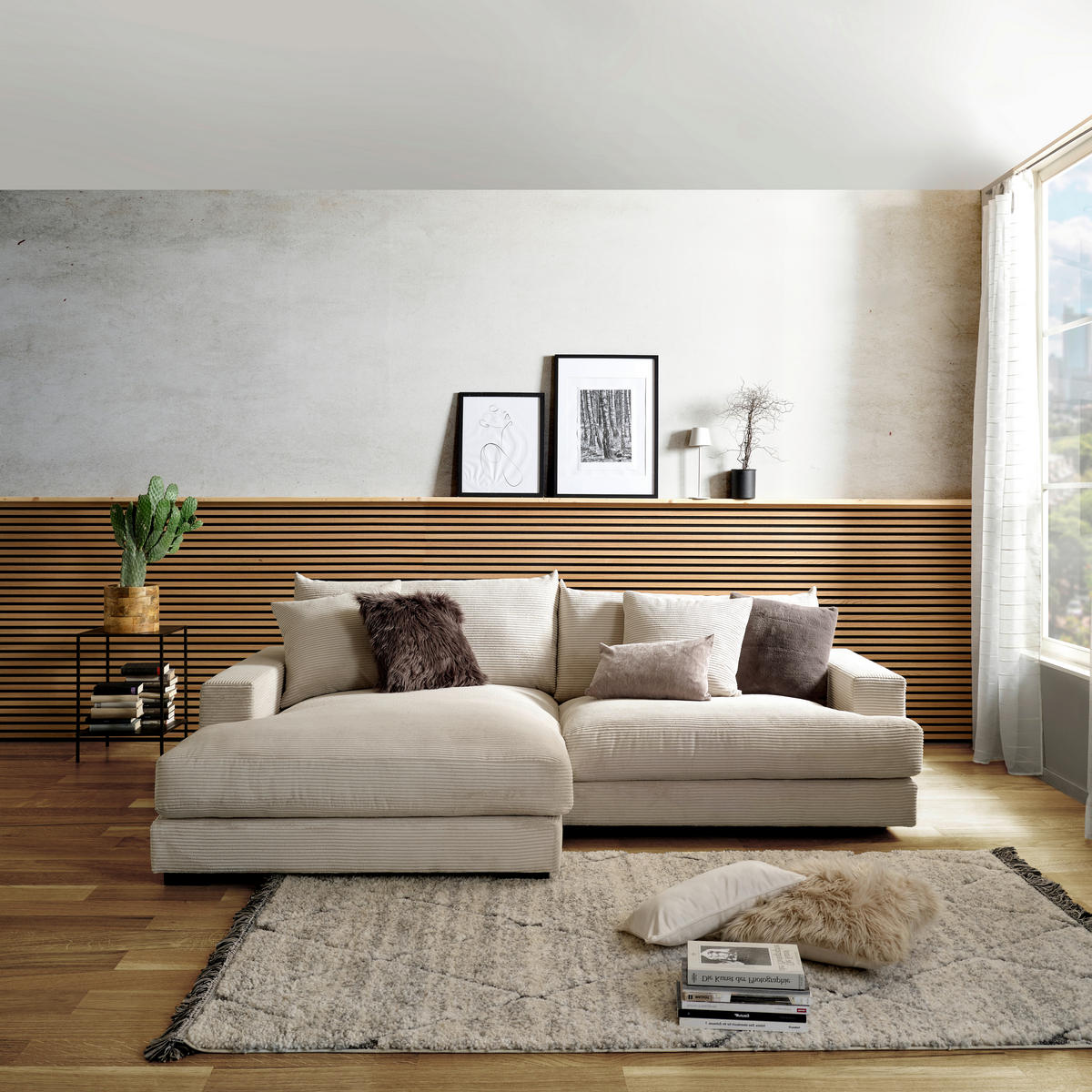 ECKSOFA Beige Cord  - Beige/Schwarz, MODERN, Textil (180/265cm) - P & B