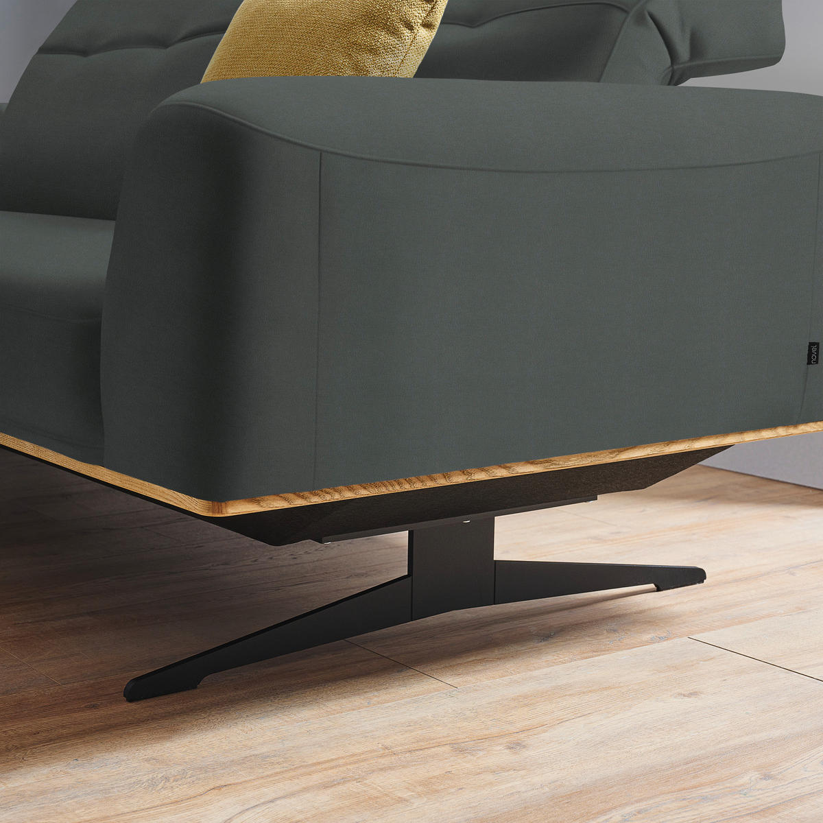 2-SITZER-SOFA in Echtleder Grau  - Schwarz/Grau, Design, Leder/Holz (174/76-97/102cm) - Novel